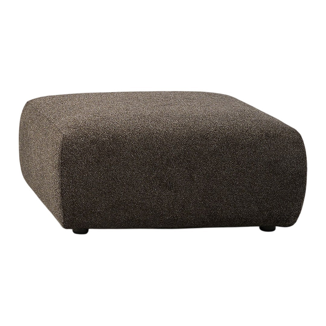 Brown square ottoman with a textured fabric pattern, perfect for modern living spaces.