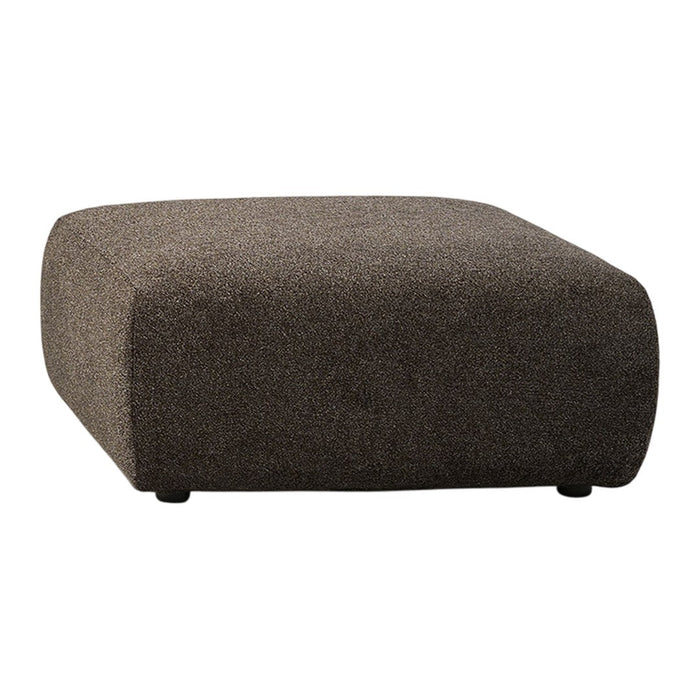 Brown square ottoman with a textured fabric pattern, perfect for modern living spaces.
