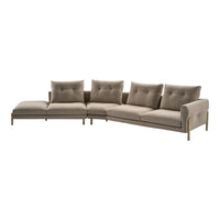 Beige sectional sofa with tufted cushions and light wooden legs, featuring a modern, clean design. Perfect for cozy living spaces.