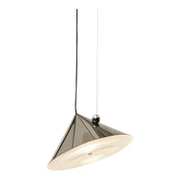 Sleek metallic cone pendant lamp in black with a smooth white inner shade, ideal for modern decor.