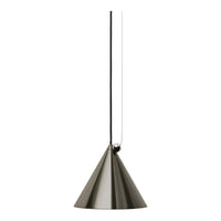 Sleek, modern pendant light with a glossy black conical shade and a thin, clear suspension cord.