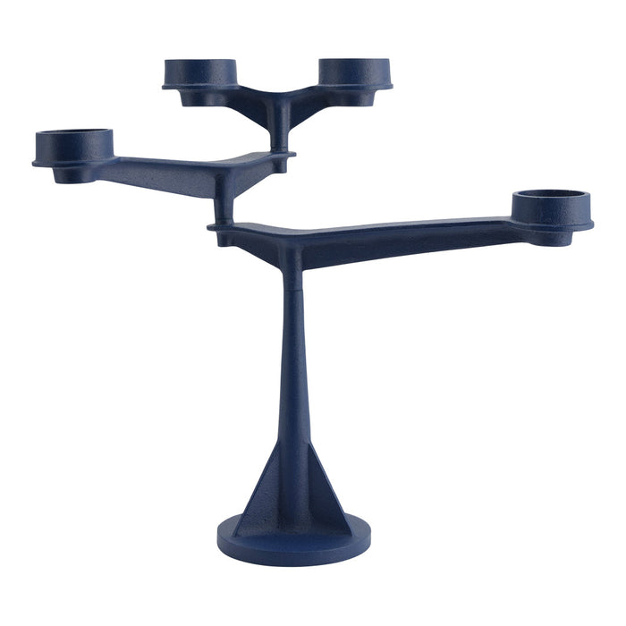 Navy blue modern candle holder with a sleek, geometric design and smooth finish. Perfect for contemporary decor.