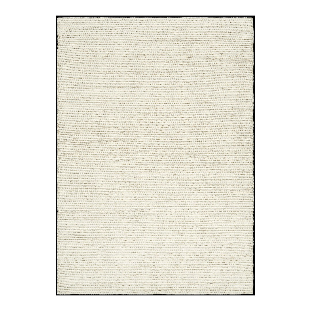 Beige textured rug with subtle variations, bordered by a thin black outline. Perfect for modern decor.