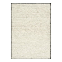Beige textured rug with subtle variations, bordered by a thin black outline. Perfect for modern decor.