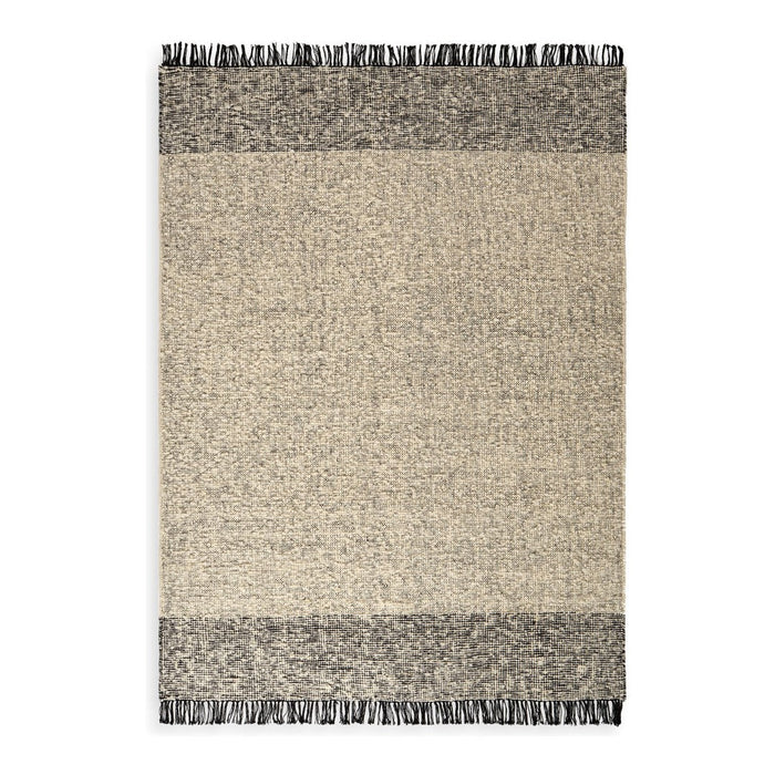 Beige and gray patterned throw blanket with fringe edges, featuring a soft, textured design. 