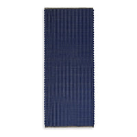 Navy blue rectangular rug with a textured striped pattern in alternating shades. Perfect for modern decor.