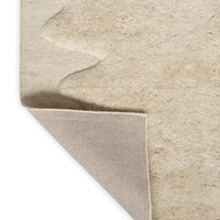 Beige and cream-toned textured area rug with a subtle pattern and soft finish.  Perfect for cozy interiors.