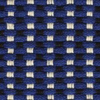 Blue and black woven pattern with white accents, creating a striking contrast and texture.