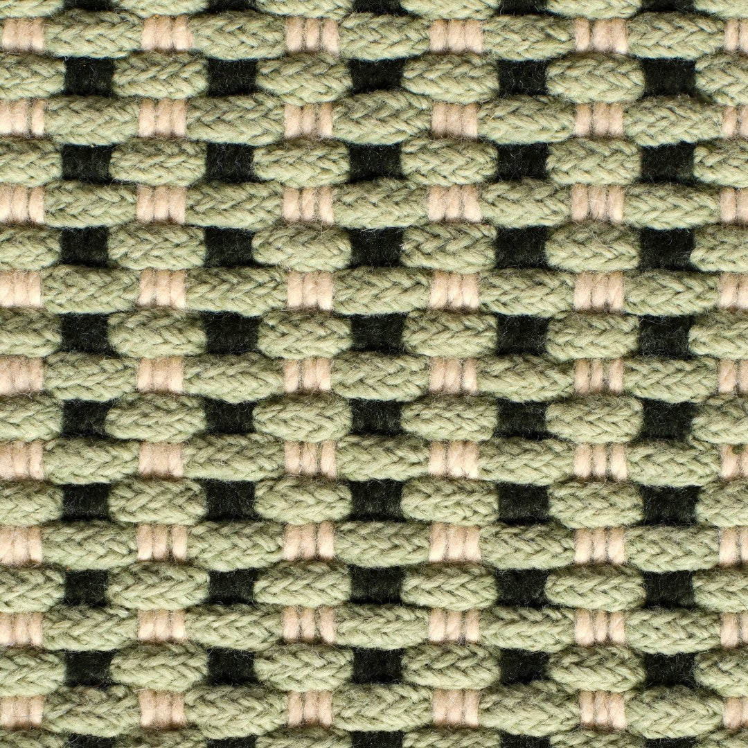 Green and beige woven pattern with alternating black accents, creating a textured and modern design.