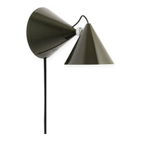 Sleek black and olive green wall lamp with a modern cone design, featuring a smooth finish and minimalist style.