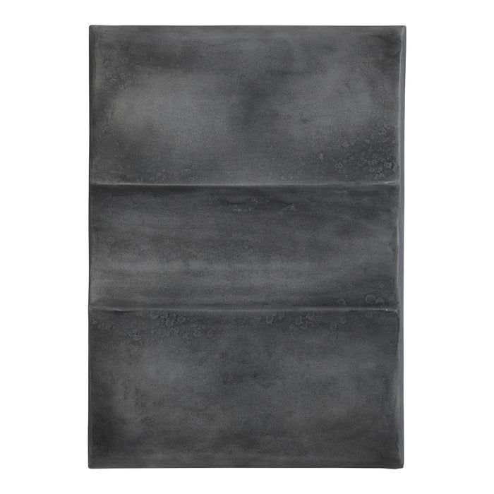 Grey rectangular tray with a smooth, matte finish and subtle patterns of texture. Perfect for modern decor.