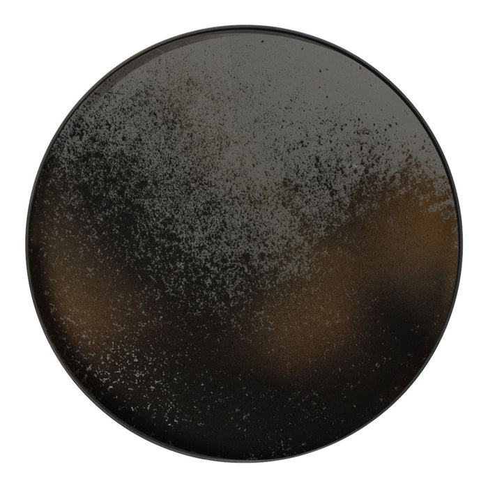 Black round plate with a textured gradient pattern, featuring hints of dark brown and subtle sparkle.
