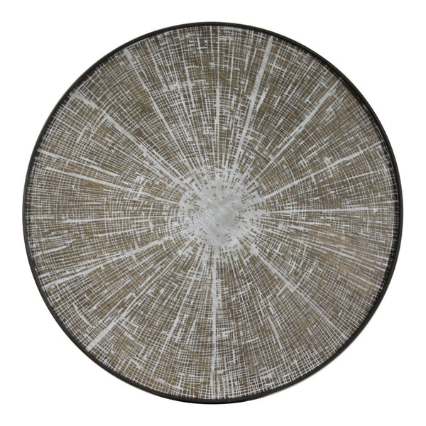 Round decorative plate featuring a textured beige and white pattern with a radial design. Ideal for stylish home decor.