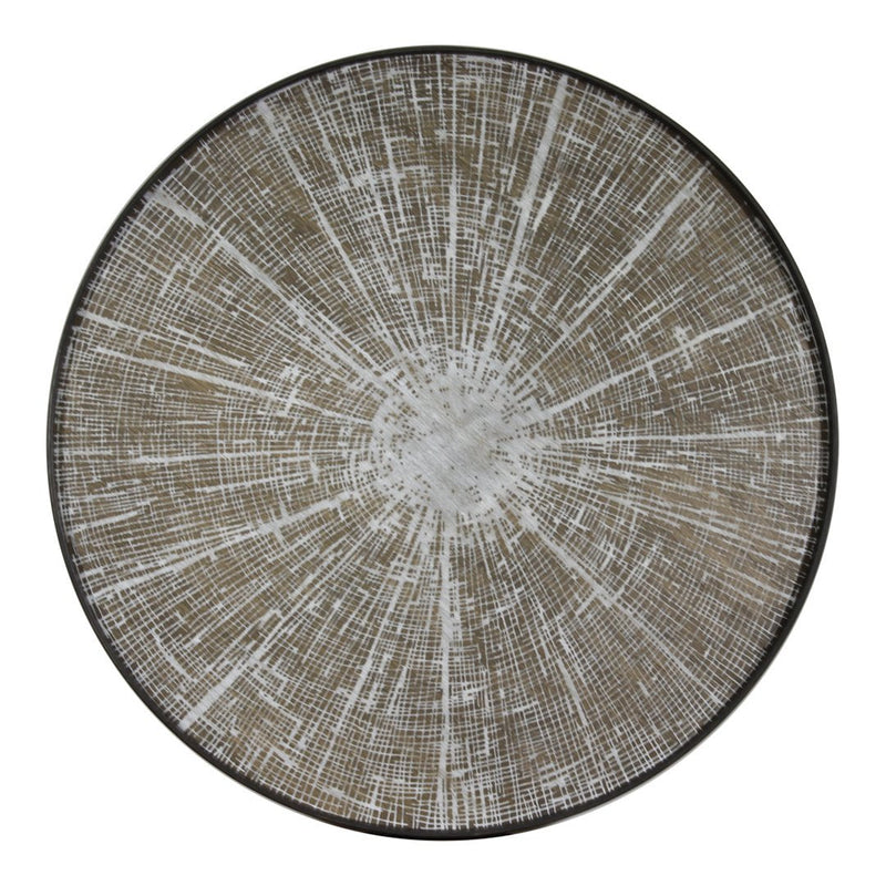 Round decorative plate featuring a textured beige and white pattern with a radial design. Ideal for stylish home decor.