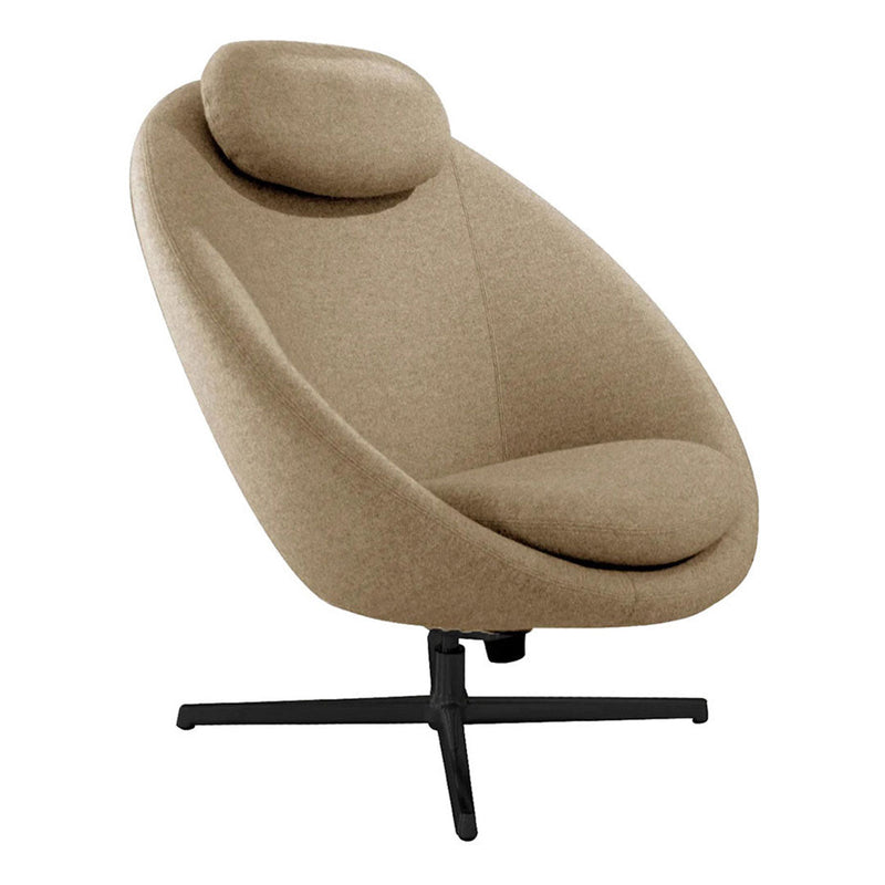 Stylish beige swivel chair with a smooth, curved design and a soft fabric texture. Perfect for modern interiors.