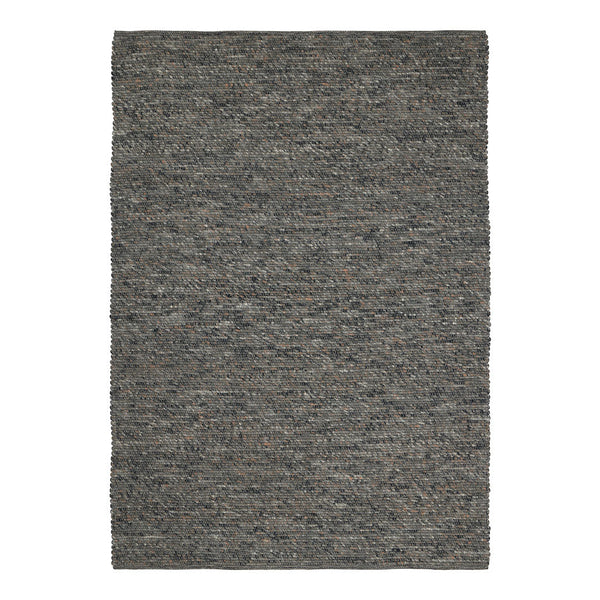 Gray textured area rug with subtle multicolored flecks, ideal for modern decor.