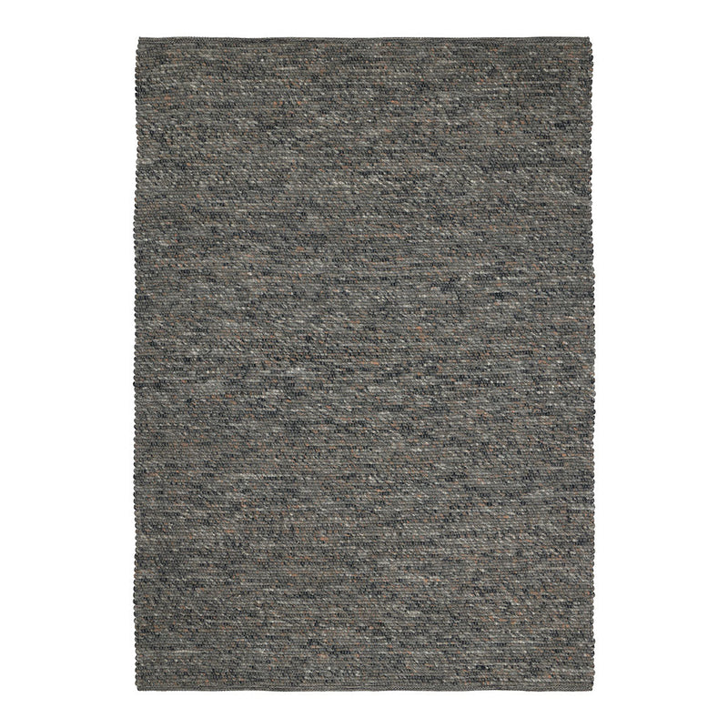 Gray textured area rug with subtle multicolored flecks, ideal for modern decor.