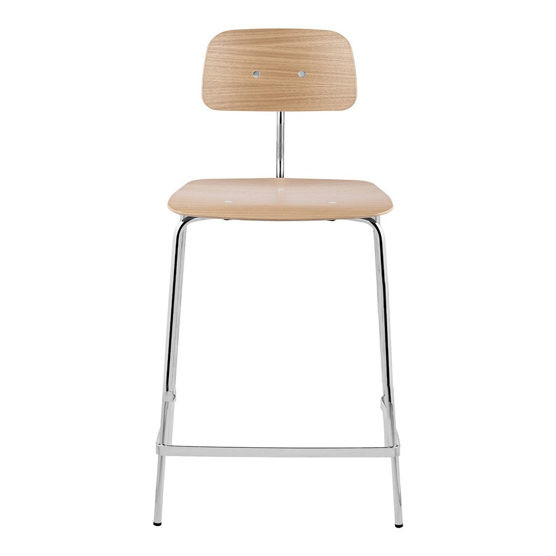 Natural wood finish with smooth grain patterns, complemented by a sleek chrome frame. Modern and minimalist design.