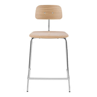 Natural wood finish with smooth grain patterns, complemented by a sleek chrome frame. Modern and minimalist design.