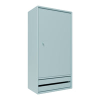 Light blue cabinet with a smooth finish and minimalistic design, featuring a single drawer and no visible patterns.
