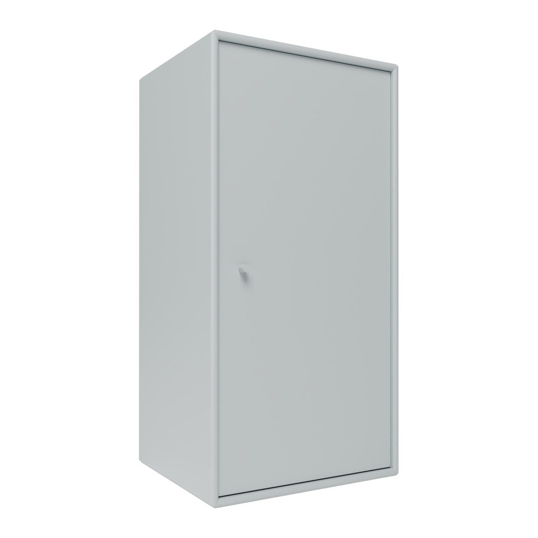 Gray storage cabinet with a sleek, smooth finish and minimalist design. Perfect for modern spaces.