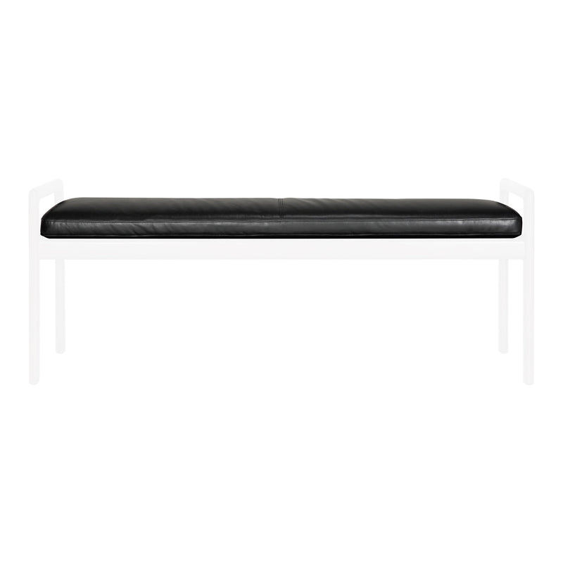 Black faux leather bench seat with a sleek white metal frame, featuring a minimalist design style.