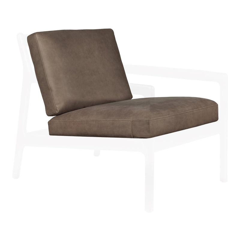 Brown suede chair cushion on a minimalist white frame, offering a contemporary and neutral design.