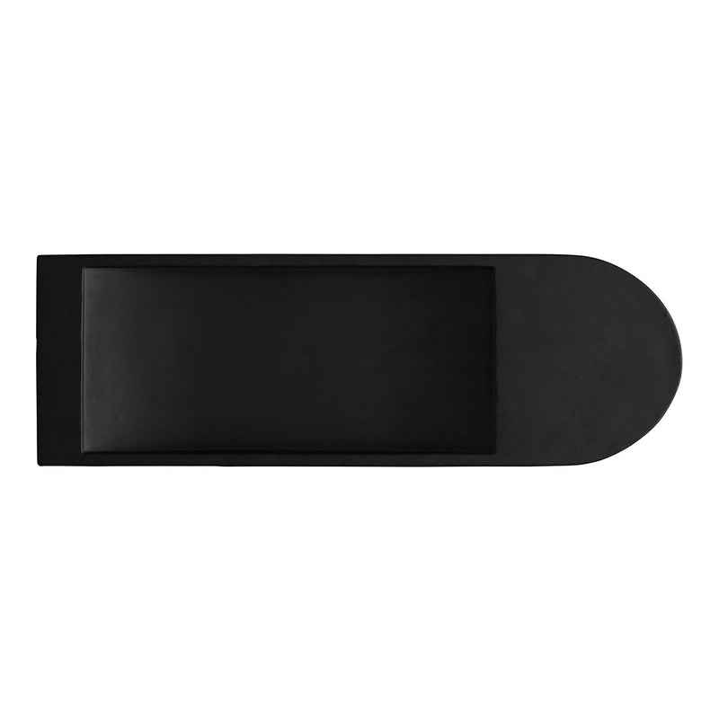 Sleek black rectangular product with rounded edges, featuring a smooth, matte finish. Ideal for modern decor.