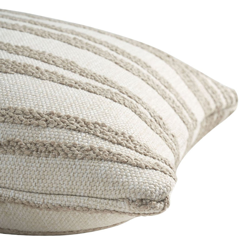 Beige and ivory striped pillow with textured patterns, perfect for adding elegance to any decor.