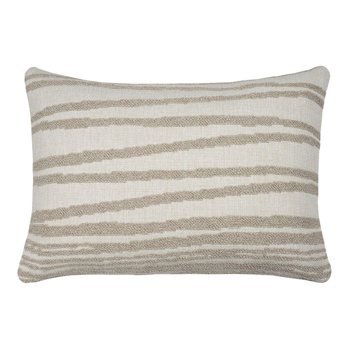 Beige and cream striped decorative pillow with textured pattern, perfect for adding a touch of elegance to your decor.