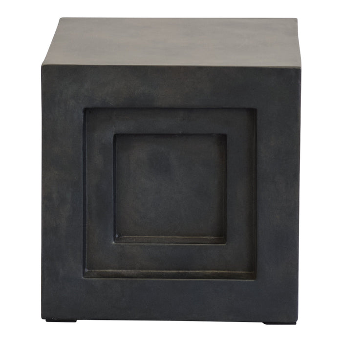 Stylish black square side table with a subtle geometric pattern and smooth, matte finish. Perfect for modern decor.
