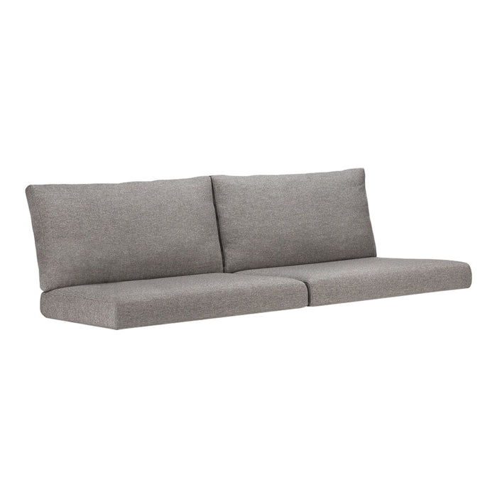 Gray upholstered sofa with clean lines and a minimalist design, featuring a solid color pattern.