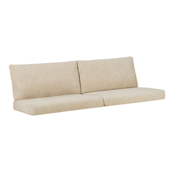 Light beige sofa with a simple, textured pattern, showcasing a modern minimalist design. Ideal for any living space.