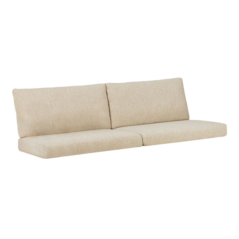 Light beige sofa with a simple, textured pattern, showcasing a modern minimalist design. Ideal for any living space.