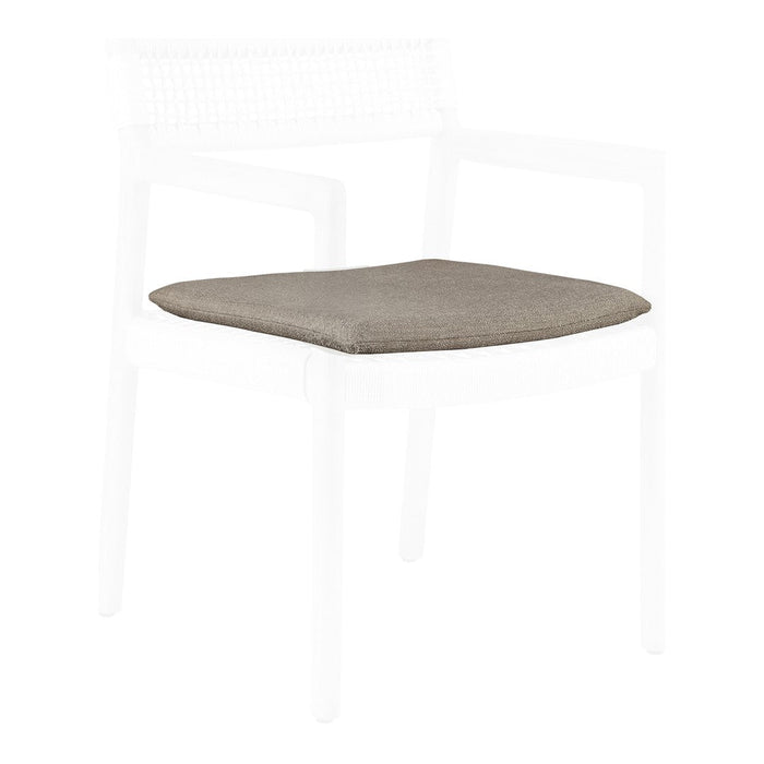 Beige cushion with subtle texture, designed for a modern white chair frame, offering a stylish and comfortable seating option.
