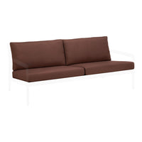 Brown upholstered sofa with a sleek white frame, featuring clean lines and a modern design. Perfect for contemporary decor.