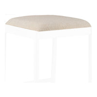 Tan textured upholstery on a minimalist white frame stool. Ideal for modern decor.