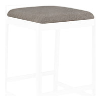 Gray upholstered stool with a sleek, minimalist design and subtle texture on the seat. Perfect for modern decor.