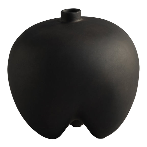 Matte black apple-shaped vase with a smooth surface and rounded edges, perfect for modern decor.