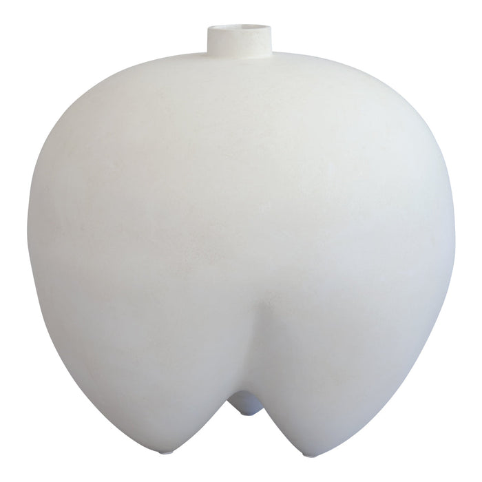 White ceramic vase with a smooth, rounded shape and minimalist design, ideal for modern decor.