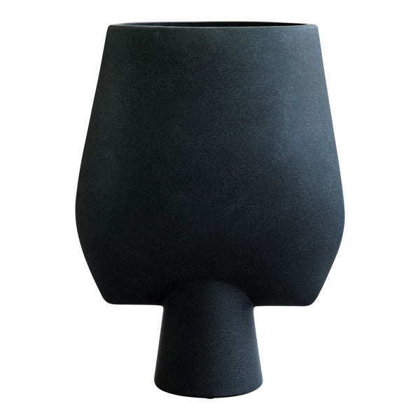 Black textured vase with a modern shape and matte finish, perfect for stylish home decor.