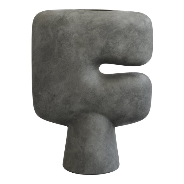 Gray abstract vase with a smooth matte finish and unique geometric shape. Perfect for modern decor accents.
