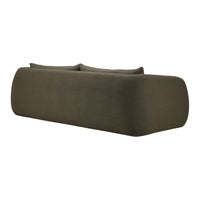 Olive green sofa with a smooth, minimalistic design and no visible patterns, perfect for modern interiors.