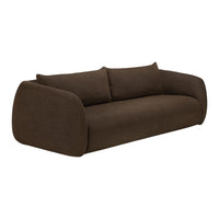Deep brown sofa with a modern, minimalistic design and smooth, textured fabric. Ideal for stylish living spaces.