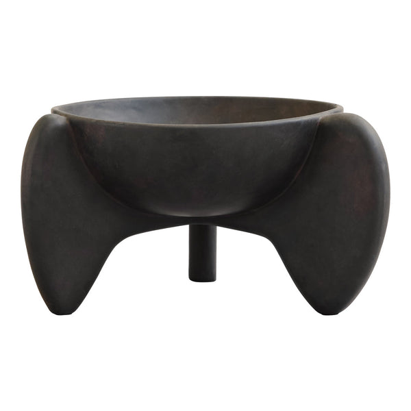 Black decorative bowl with a smooth matte finish and unique curved legs, showcasing a minimalist design.