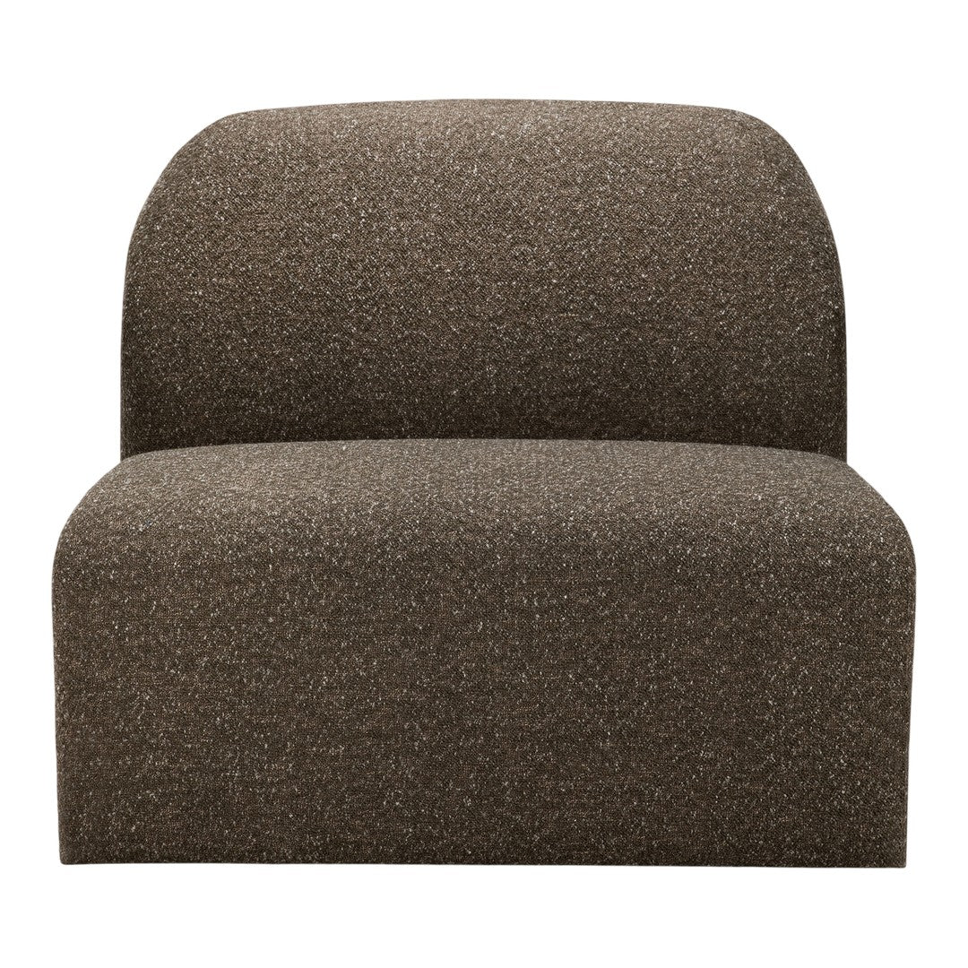 Brown textured lounge chair with a smooth, rounded silhouette. Ideal for modern, cozy interiors.