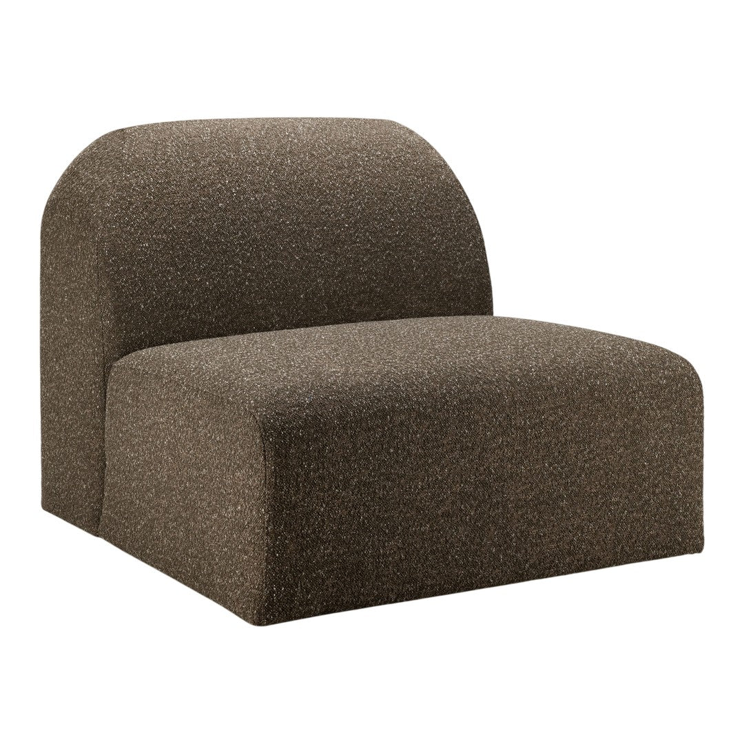 Brown textured chair with a smooth, modern shape, featuring a minimalist design in earthy tones.