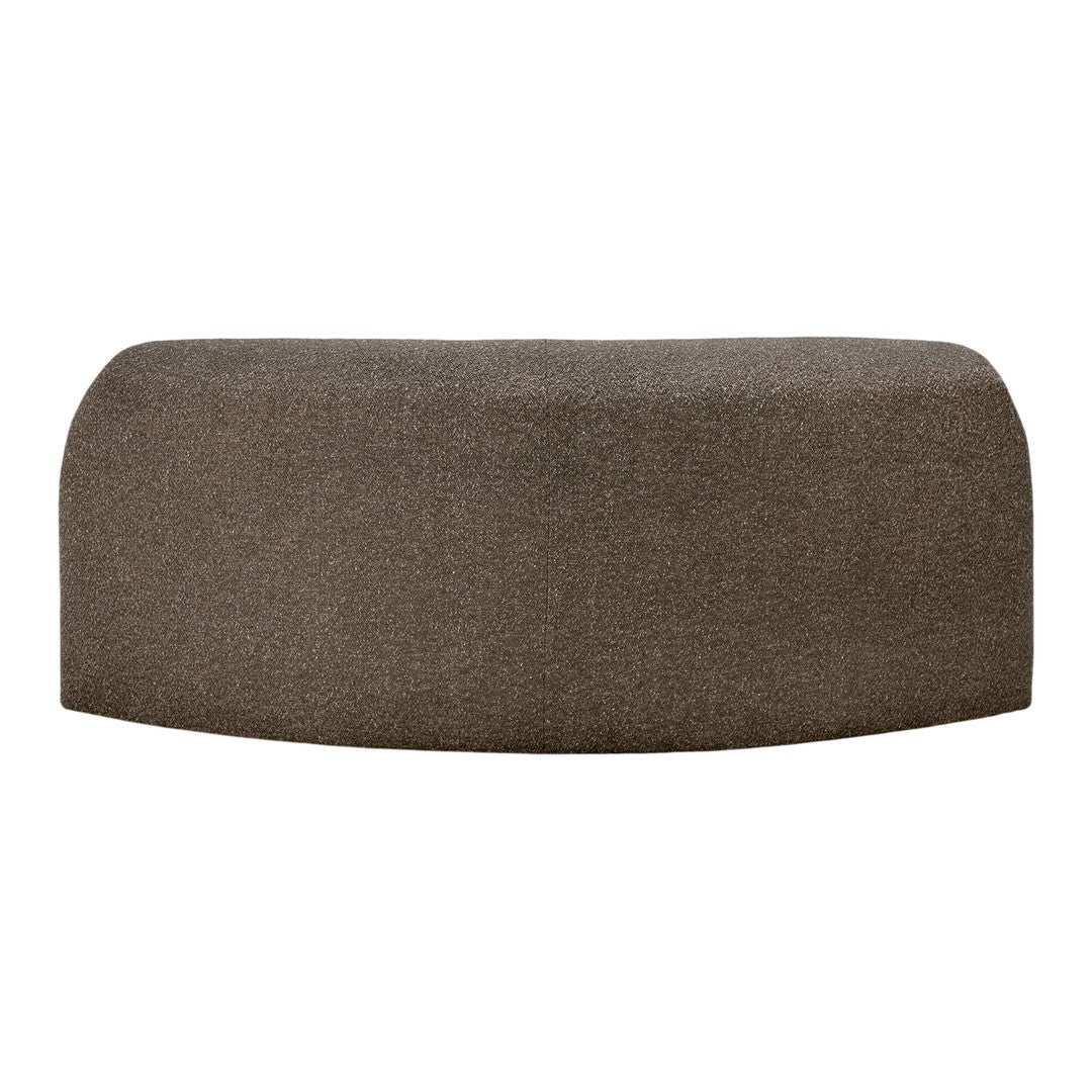 Textured brown upholstered bench with a curved design, ideal for modern decor and versatile styling.