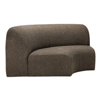 Curved sofa in textured dark brown fabric, featuring a subtle flecked pattern for added depth. Perfect for modern spaces.