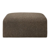 Brown upholstered ottoman with a textured fabric finish. Modern, minimalist design suitable for any decor.